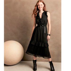 NWT Banana RepublicF  Flutter Midi Dress XXS 000/00 Black F457